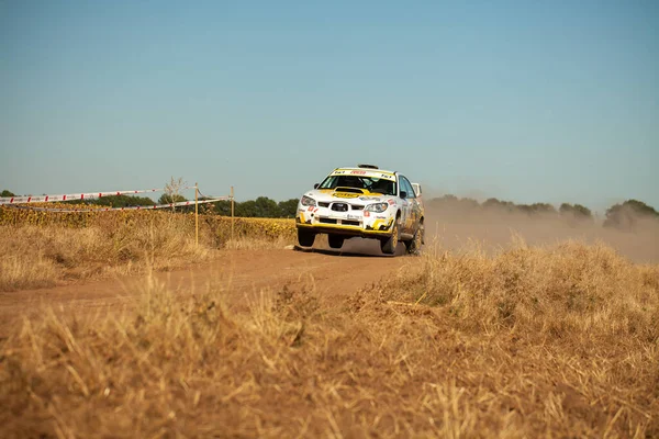 Subaru Rally Auto Beweging Met Stofwolken Tijdens Het Oekraïense Kampioenschap — Stockfoto