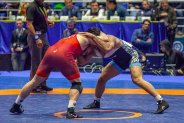 Match between Kyle Snyder, Titan Mercury Wrestling Team USA vs Abbas Tahan, Wrestling Team Razi Iran during World Wrestling Club Cup, December 1, 2016, Kharkov, Ukraine