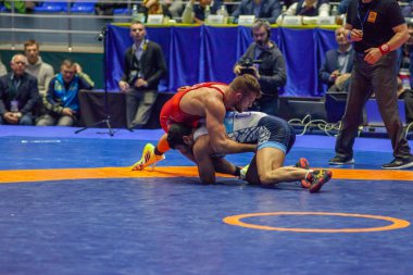 Match between David Taylor, Titan Mercury Wrestling Team USA vs Alireza Karimimachiani, Wrestling Team Razi Iran during World Wrestling Club Cup, December 1, 2016, Kharkov, Ukraine