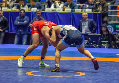 Match between David Taylor, Titan Mercury Wrestling Team USA vs Alireza Karimimachiani, Wrestling Team Razi Iran during World Wrestling Club Cup, December 1, 2016, Kharkov, Ukraine