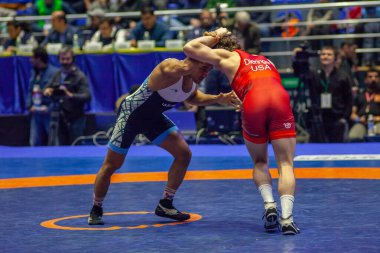 Match between Alex Dieringer, Titan Mercury Wrestling Team USA vs Afzali, Wrestling Team Razi Iran during World Wrestling Club Cup, December 1, 2016, Kharkov, Ukraine