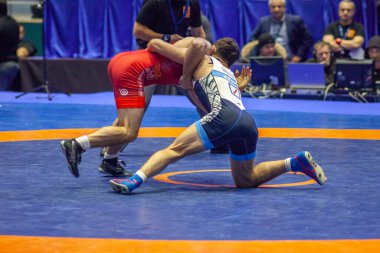 Match between Nazar Kulchytskyy, Titan Mercury Wrestling Team USA vs Atsamaz Sanakoev, Wrestling Team Razi Iran during World Wrestling Club Cup, December 1, 2016, Kharkov, Ukraine