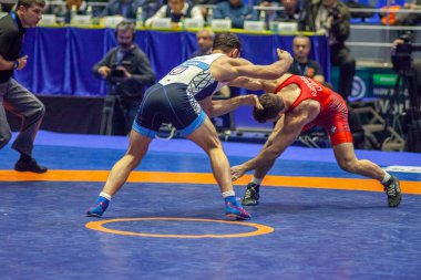 Match between Nazar Kulchytskyy, Titan Mercury Wrestling Team USA vs Atsamaz Sanakoev, Wrestling Team Razi Iran during World Wrestling Club Cup, December 1, 2016, Kharkov, Ukraine