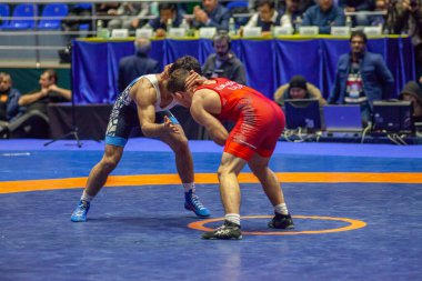 Match between Nazar Kulchytskyy, Titan Mercury Wrestling Team USA vs Atsamaz Sanakoev, Wrestling Team Razi Iran during World Wrestling Club Cup, December 1, 2016, Kharkov, Ukraine