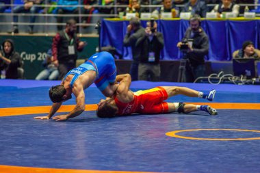 Dünya Güreş Kulübü Kupası 'nda Andrii Kvyatkovsky (UKR) ile Narek Sirunyan (ARM) arasındaki karşılaşma, 1 Aralık 2016, Kharkov, Ukrayna
