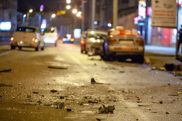 Accident Voiture Dans Rue Avec Naufrage Voitures Endommagées Après Collision — Photo