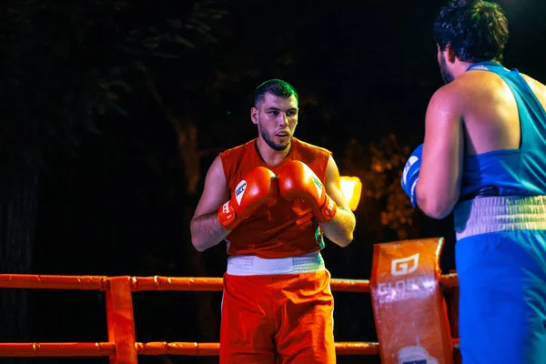 Sergey Gorskov Contra Narek Manasyan Durante Partido Boxeo Entre Las — Foto de Stock