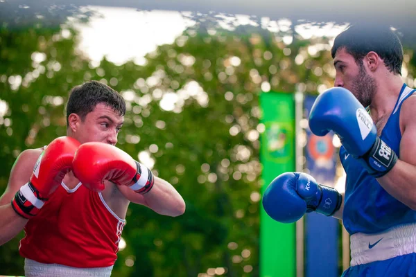 Yaroslav Khartsyz Contra Benik Nikoghosyan Durante Partido Boxeo Entre Las — Foto de Stock