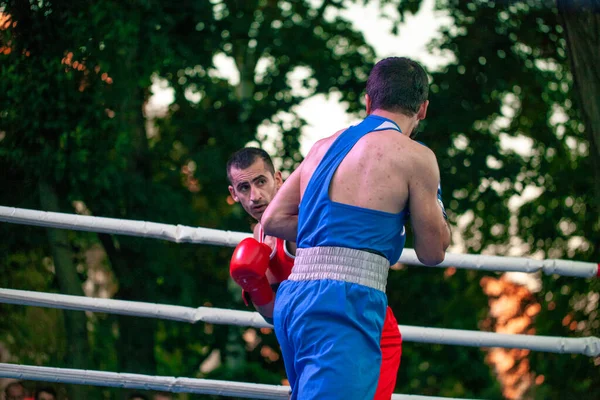 Stepan Oganisyan Εναντίον Gurgen Madoyan Κατά Διάρκεια Αγώνα Πυγμαχίας Μεταξύ — Φωτογραφία Αρχείου