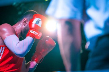 Milli takımlar Ukrayna - Ermenistan arasındaki boks karşılaşmasında Harkov Günü onuruna Maksim Kots ile Gor Nersisyan karşı karşıya geldi. Shevchenko Parkı, Harkov, Ukrayna, 23.08.2020