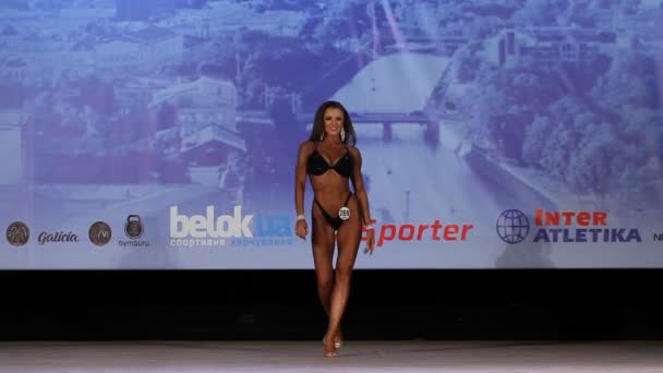 Beautiful Sports Slender Young Woman Girls Posing Swimsuit Competitions Category — Stock Video