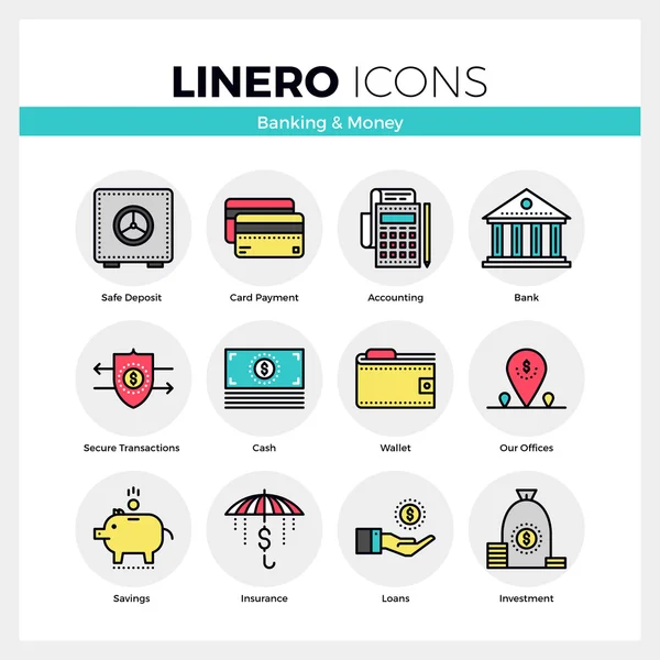 Банкиры и деньги Linero Icons Set — стоковый вектор