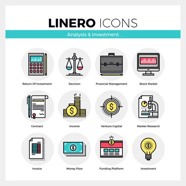 Analys och investeringar Linero ikoner Set — Stock vektor
