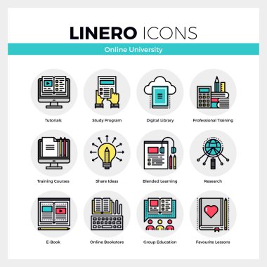 Online üniversite Linero Icons Set