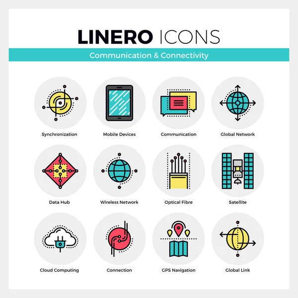 İletişim teknolojisi Linero Icons Set — Stok Vektör