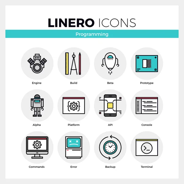 Computer Programming Linero Icons Set — Stock Vector