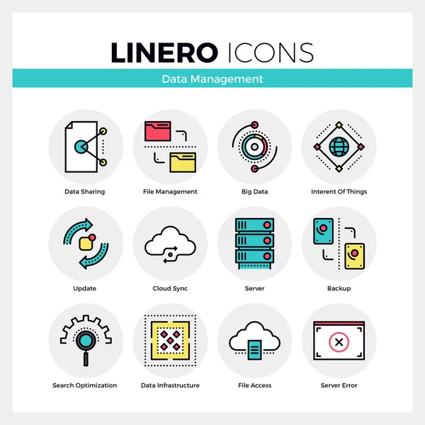 Data Management Linero Icons Set — Stock Vector