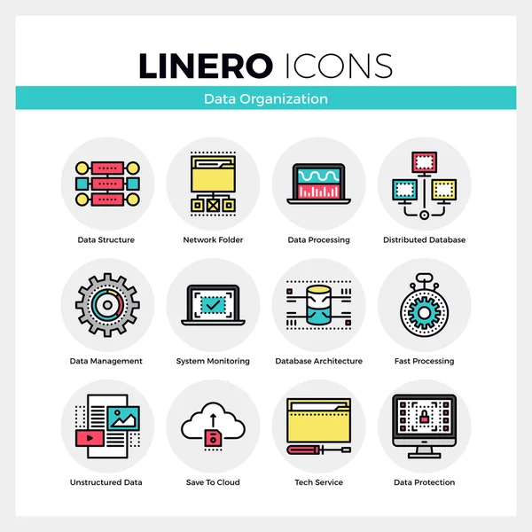 Data organisation Linero ikoner Set — Stock vektor