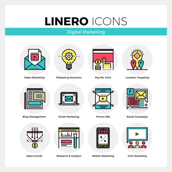 Dijital pazarlama Linero Icons Set — Stok Vektör