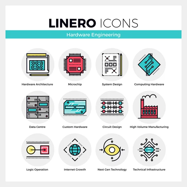 Hardware Engineering Linero Icons Set — Stock Vector