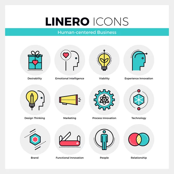 İnsan merkezli iş Linero Icons Set — Stok Vektör