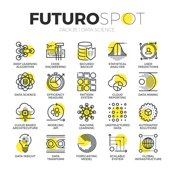 Ciencia de los datos Futuro Spot Iconos — Vector de stock