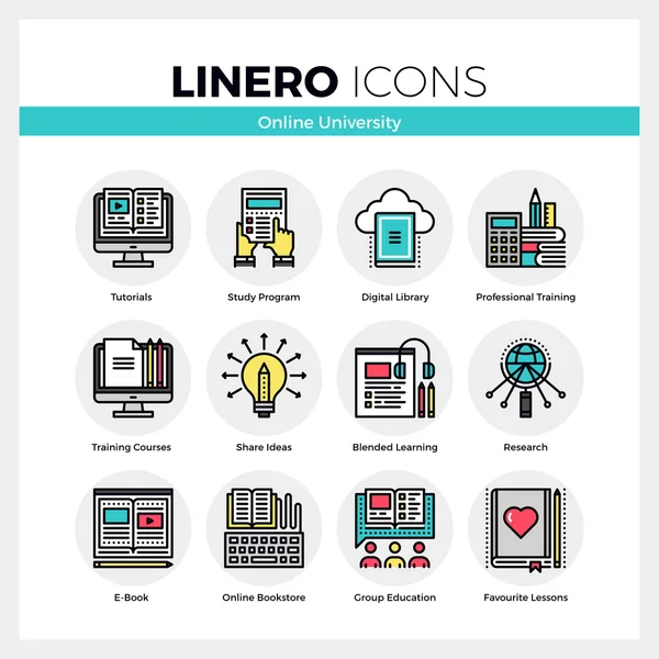 Universidade Online Conjunto de ícones Linero —  Vetores de Stock