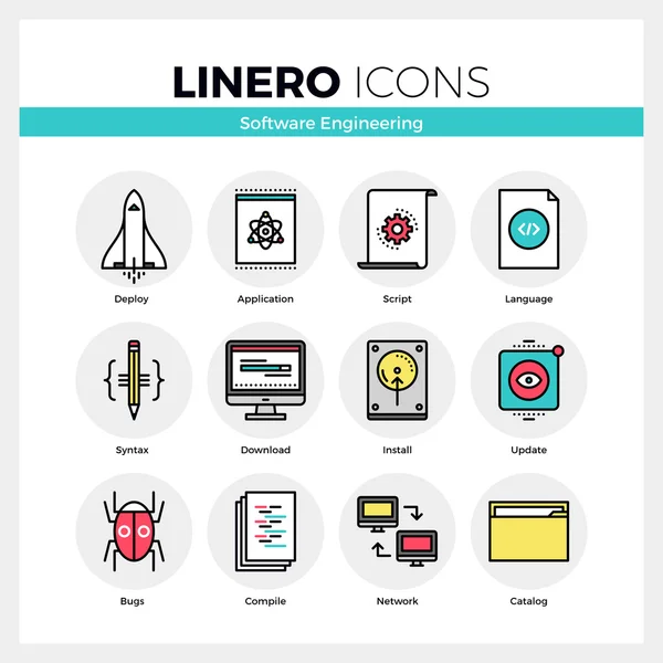 Software Engineering Linero Icons Set — Stock Vector