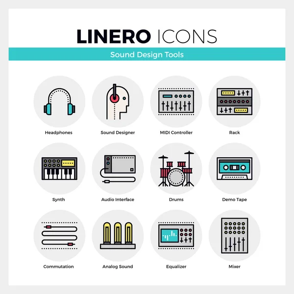 Ferramentas de design de som Conjunto de ícones Linero — Vetor de Stock