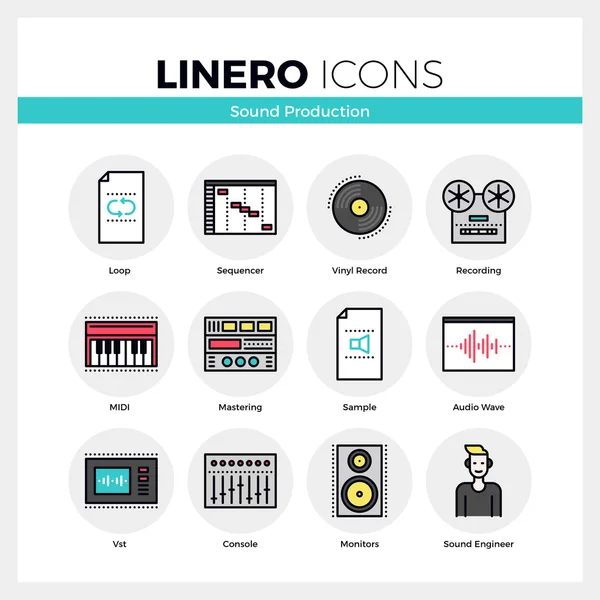 Sound Production Linero Icons Set — Stock Vector