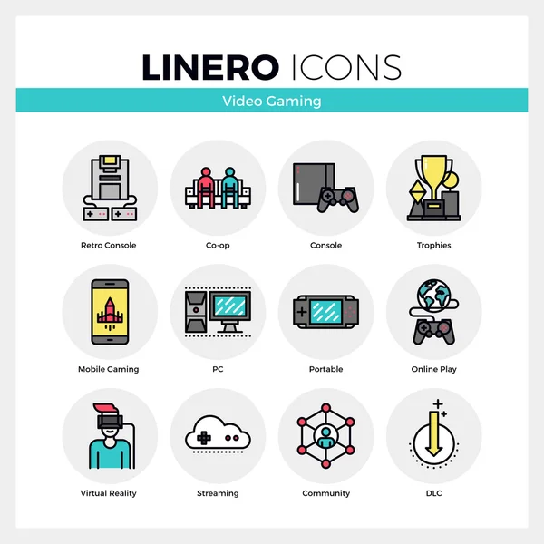 Datorspelsåret Linero ikoner Set — Stock vektor