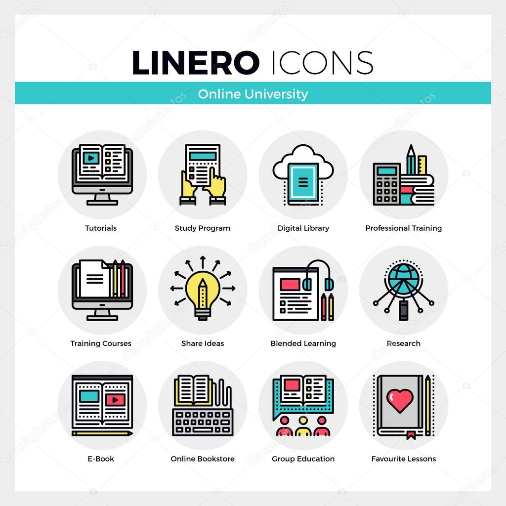 Online University Linero Icons Set