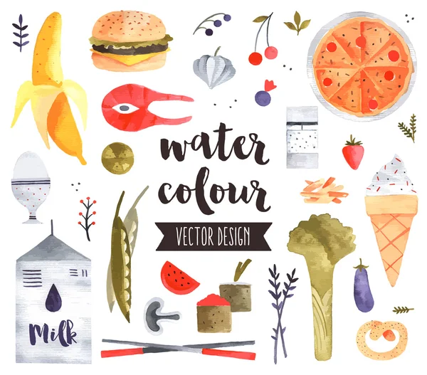 Alimentation saine Aquarelle Icônes — Image vectorielle