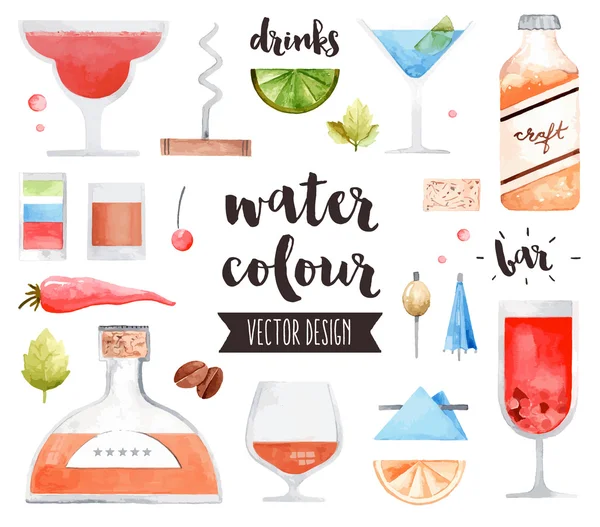 Álcool bebe ícones de aquarela —  Vetores de Stock