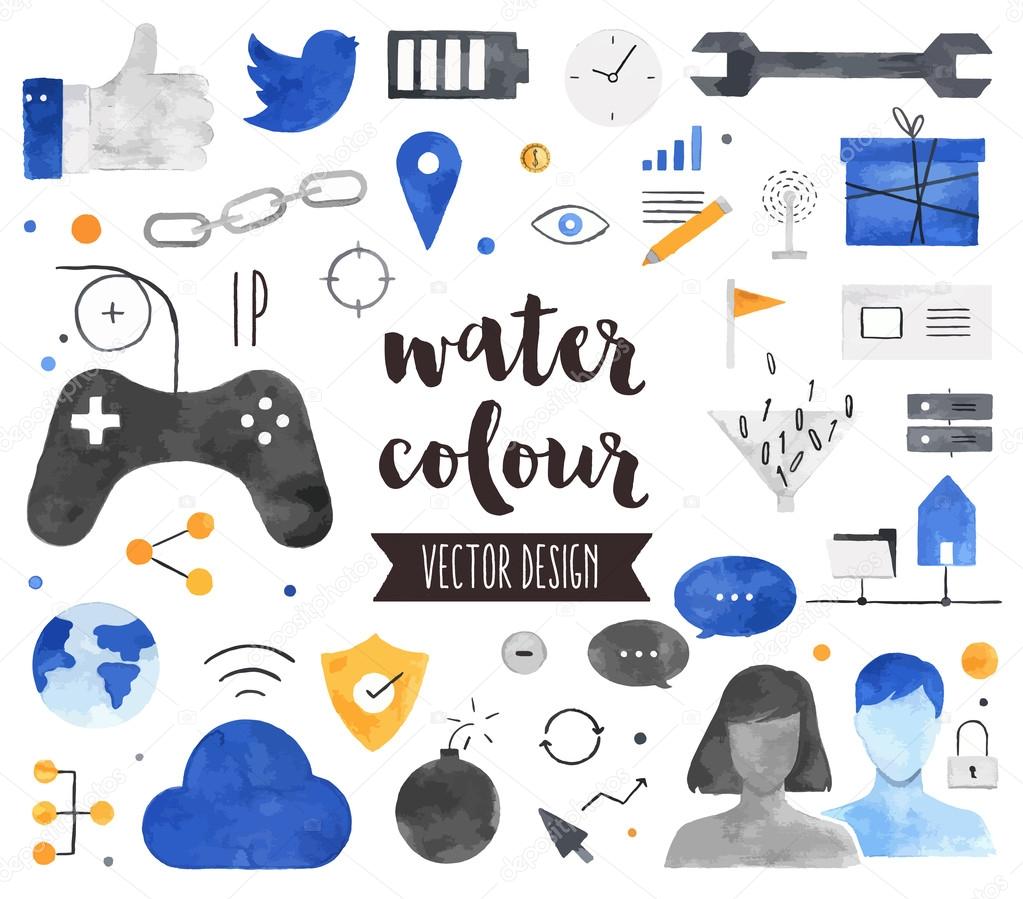 Social Connection Watercolor Icons