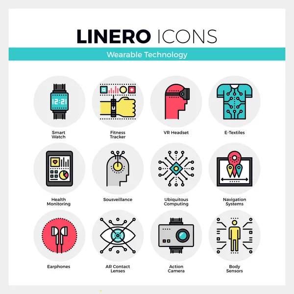 Line icons set of wearable technology — Stock Vector