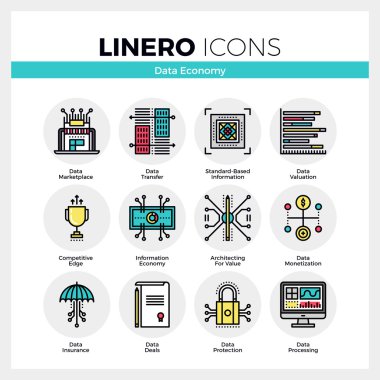 Veri ekonomi doğrusal Icons Set 