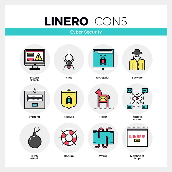 Cyber Security Linear Icons Set — Stock Vector