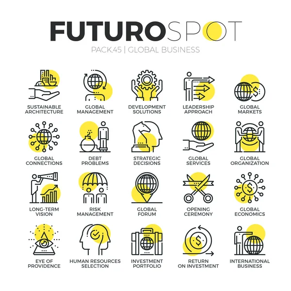 Negocios globales Futuro Spot Iconos — Vector de stock