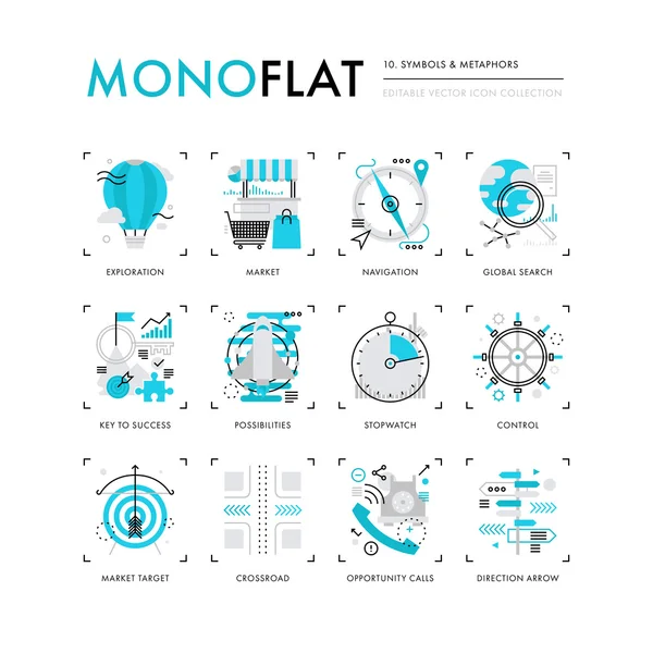 Symbolen en metaforen Monoflat iconen — Stockvector