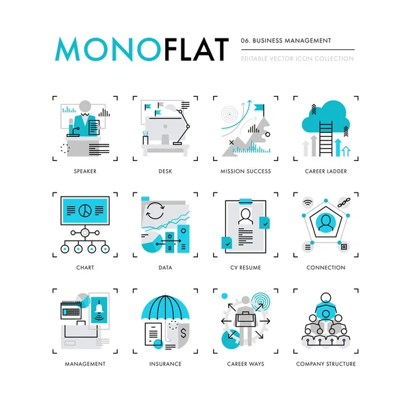 Gestión empresarial Monoflat Iconos — Vector de stock