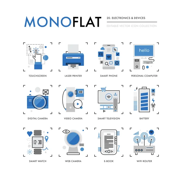 Elektronik cihazlar Monoflat simgeleri — Stok Vektör