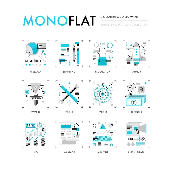 Εκκίνηση εικονίδια Monoflat ανάπτυξη — Διανυσματικό Αρχείο