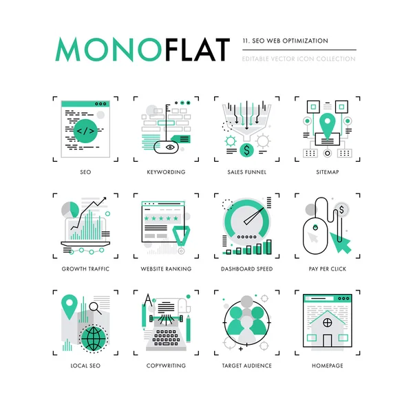 Optimización SEO Monoflat Iconos — Vector de stock