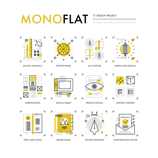 Projeto de design Monoflat ícones — Vetor de Stock