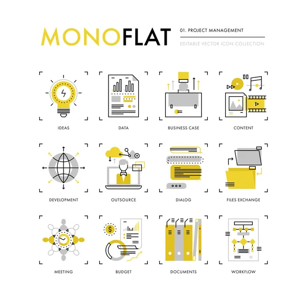 Project Management Monoflat pictogrammen — Stockvector