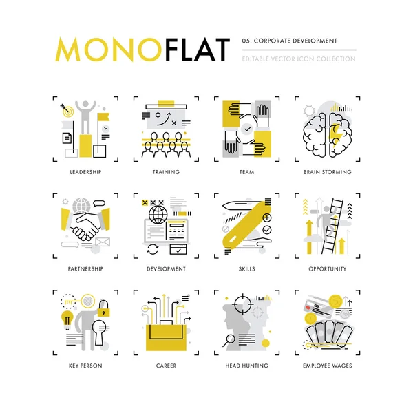 Sviluppo aziendale Monoflat Icone — Vettoriale Stock