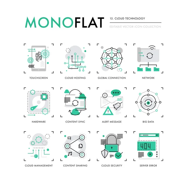 Cloud-Technologie Monoflat-Symbole — Stockvektor