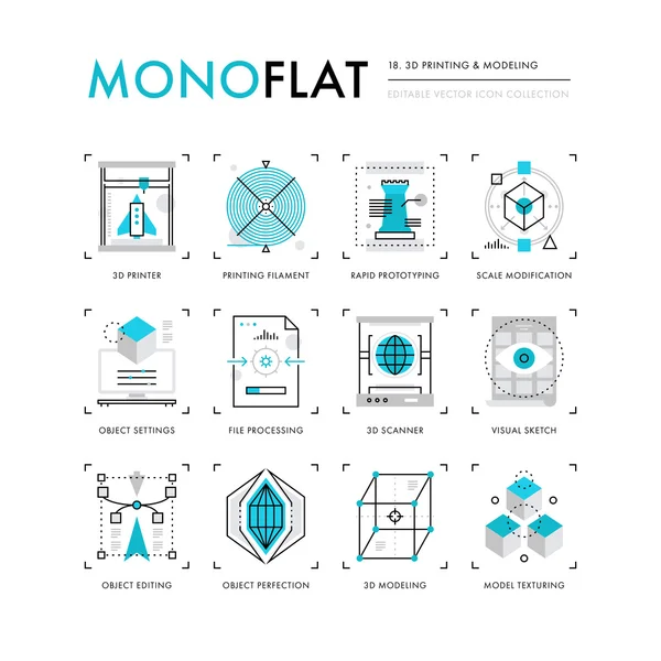 Iconos de impresión 3D Monoflat — Archivo Imágenes Vectoriales