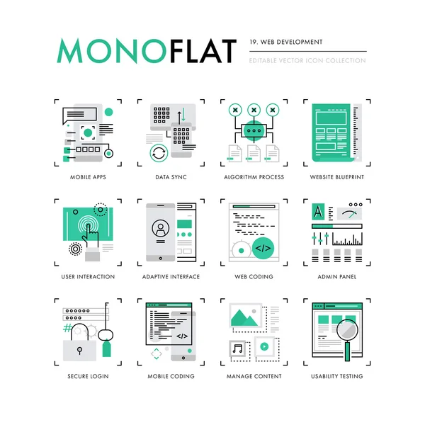 Web geliştirme Monoflat simgeler — Stok Vektör